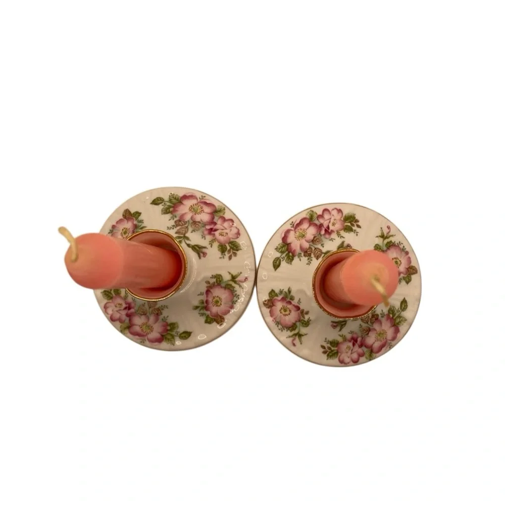 Royal Grafton Wild Rose Jacobean Set of (2) Candle Holders • Made in England